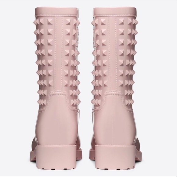Valentino Pale Pink Rockstud Rubber Rainboots - Picture 3 of 8